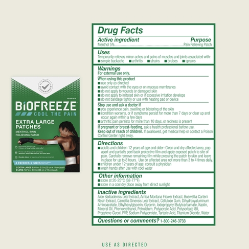 Biofreeze® Pain Relief Patches, Extra Large, 4 Patches